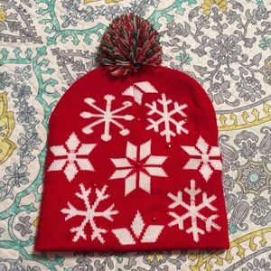 Red Snowflake Pom-Pom Beanie with lights.